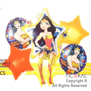 SET DE GLOBOS METALIZADO MUJER MARAVILLA 5 UNIDADES X 1